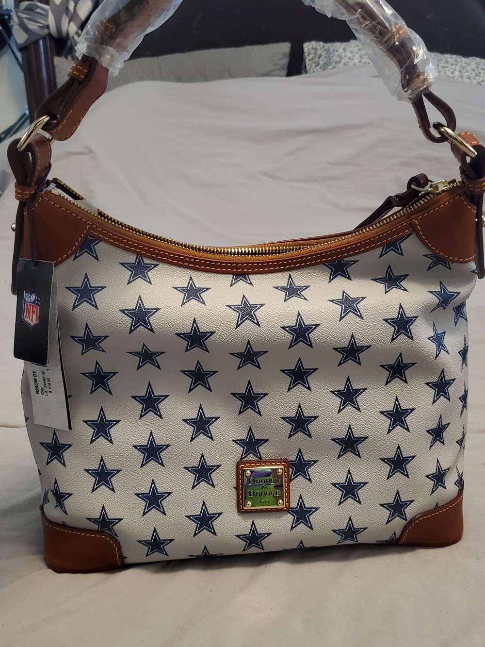 Dooney & Bourke White Navy Star Hobo with Brown Trim